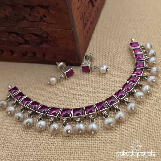 Glorious Pinkish Neckpiece With Earrings (N12018)