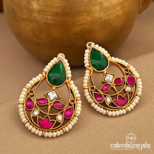 Pearly Kundan Floral Studs (Ge11307)