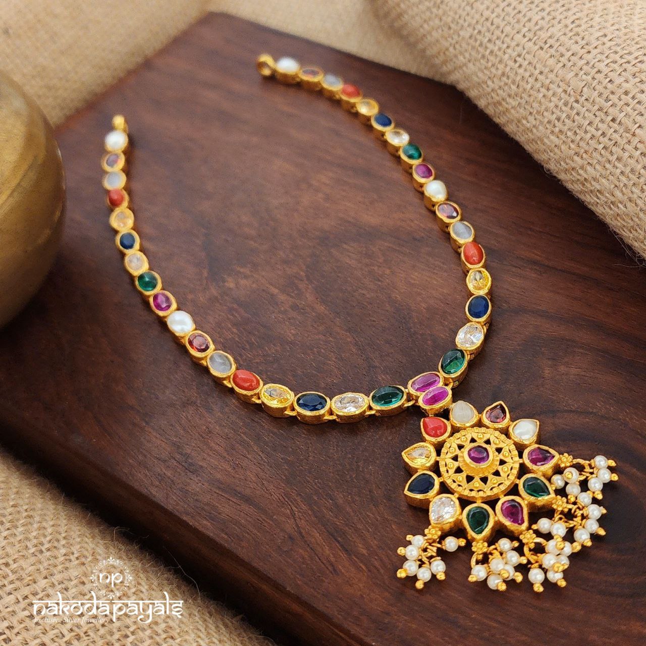 Pearled Drop Navaratna Neckpiece (Gn8903)