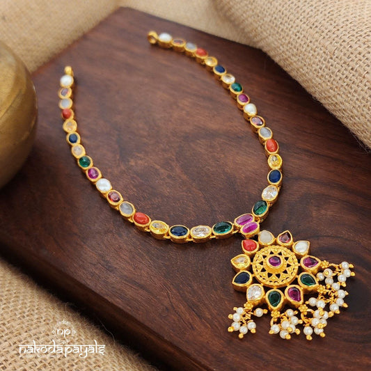 Pearled Drop Navaratna Neckpiece (Gn8903)