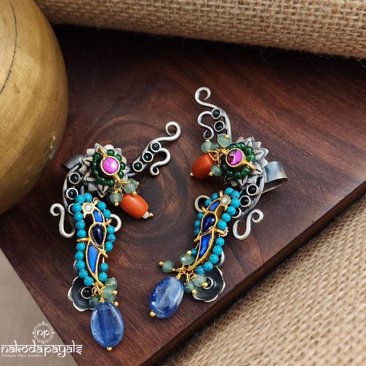 Turquoise Peacock Cuff Earrings (S9365)