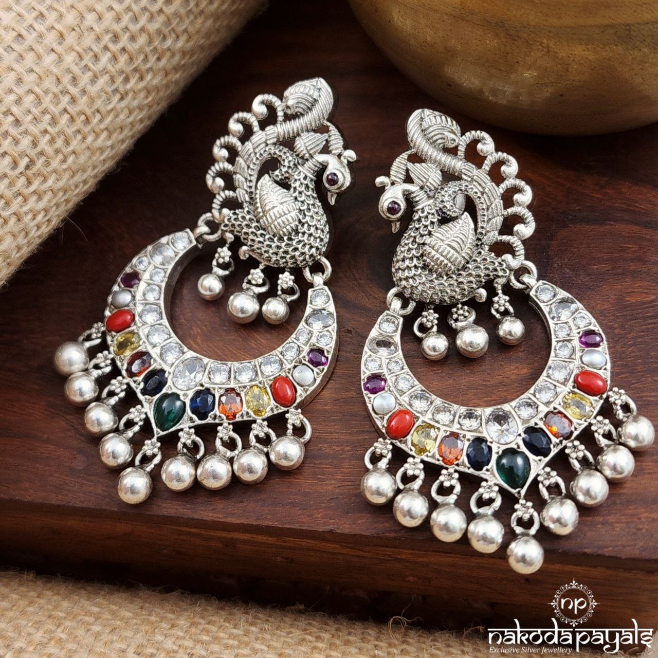 Pretty Peacock Navratna Earrings (C3209)