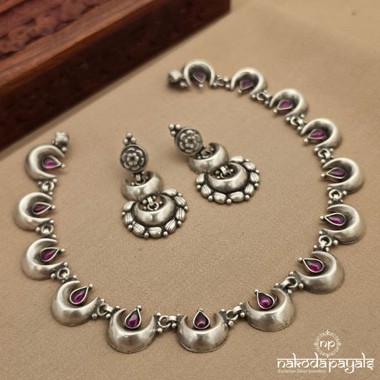 Exquisite Oxidised Neckpiece With Earrings (N11855)