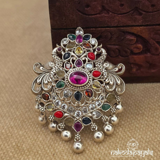Navaratna Floral Peacock Ball Drop Pendant (P2638)