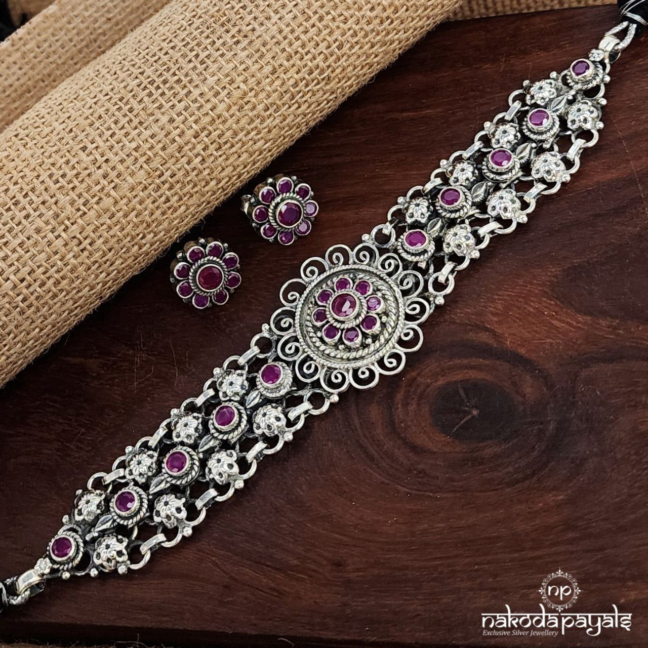 Pink Dot Neckpiece With Earrings (N10968)