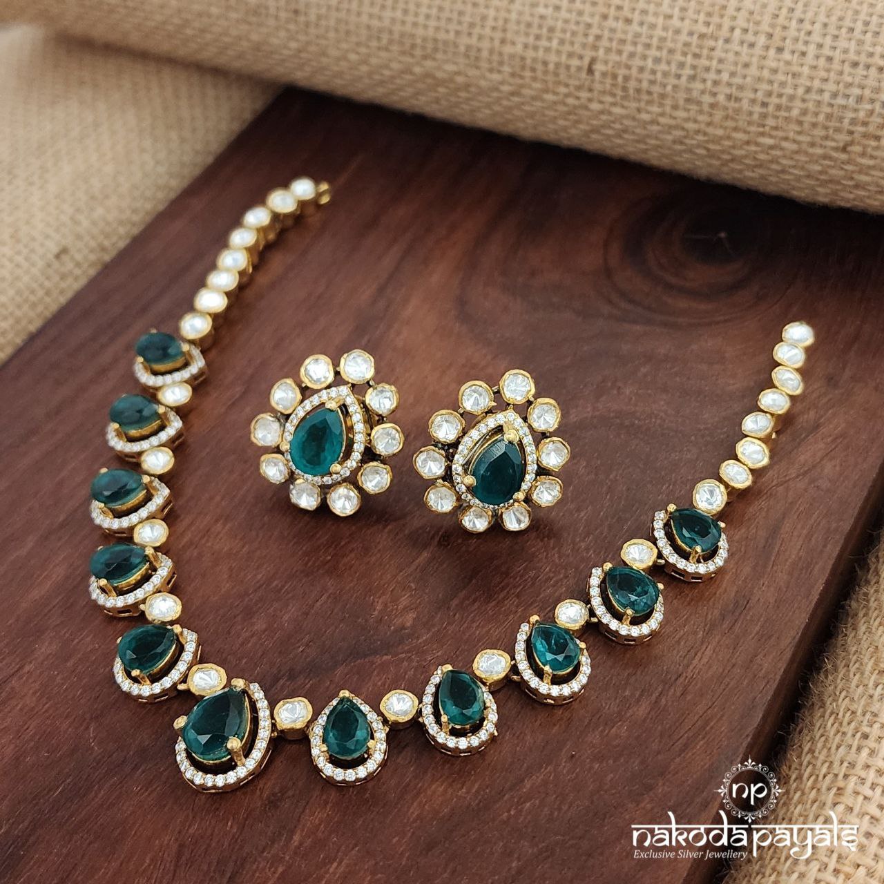 Moissanite Green Neckpiece With Earrings (Gn8963)