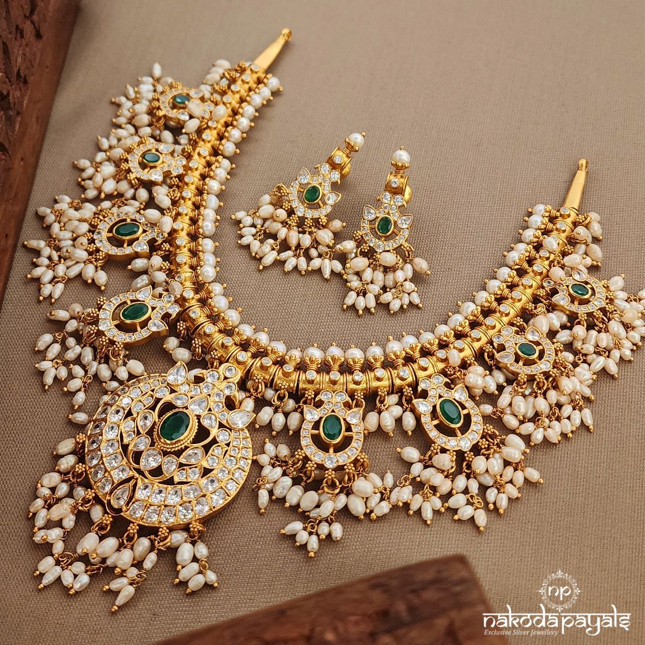 Twin Peacock Guttapusalu Neckpiece Set (Gn9681)