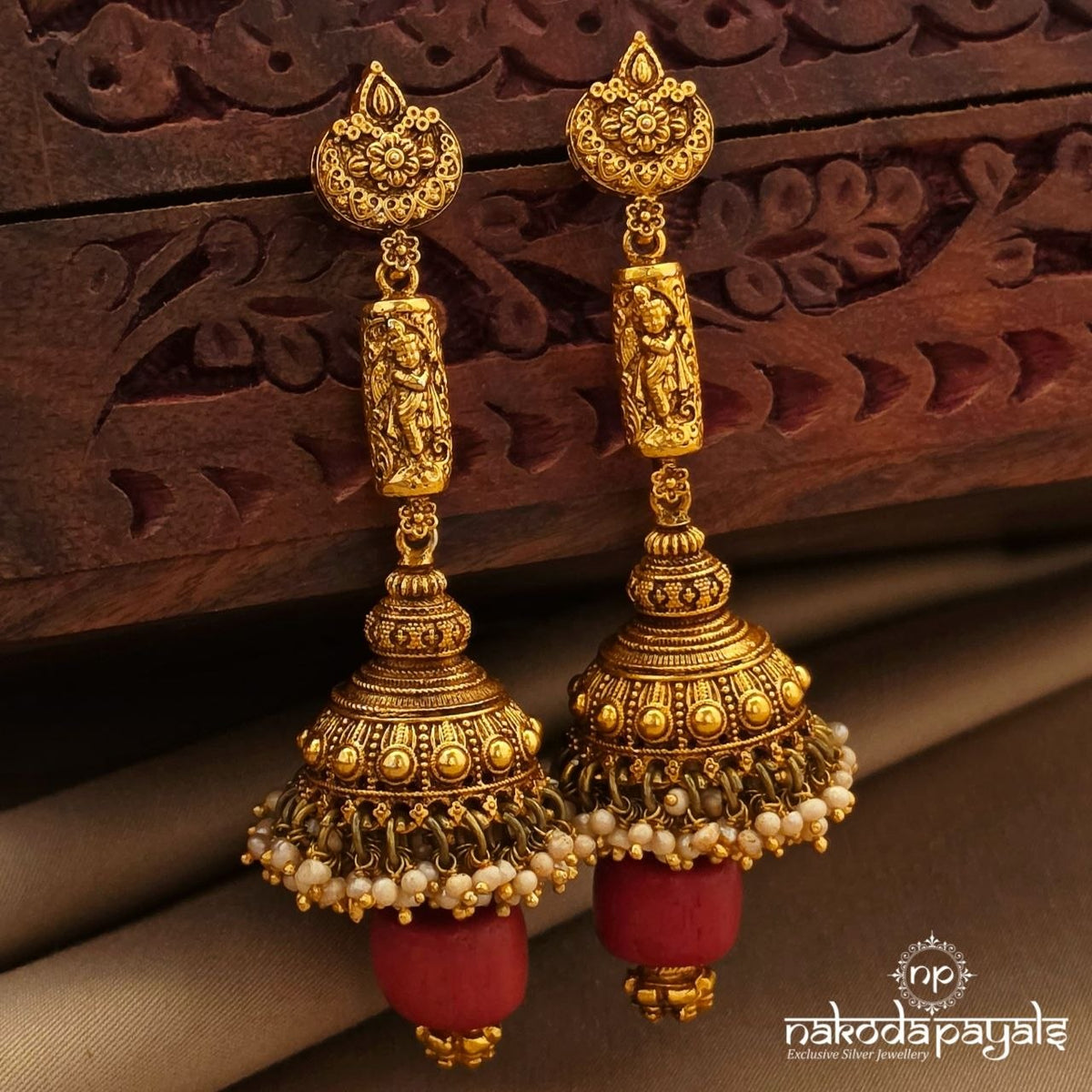 Krishna Floral Coral Jhumka (Ge11501)