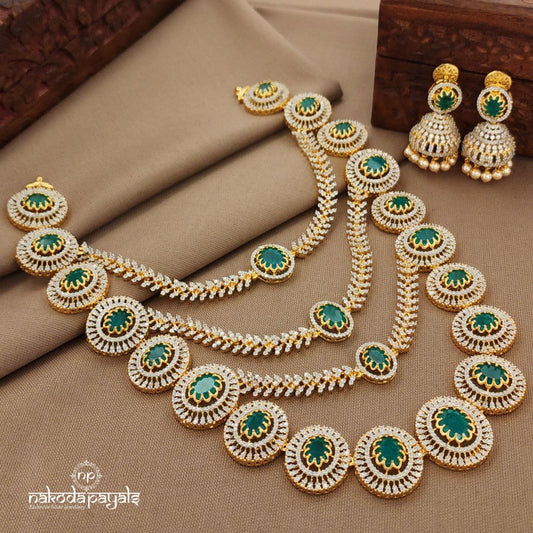 CZ Green Neckpiece With Earrings (Gn9887)