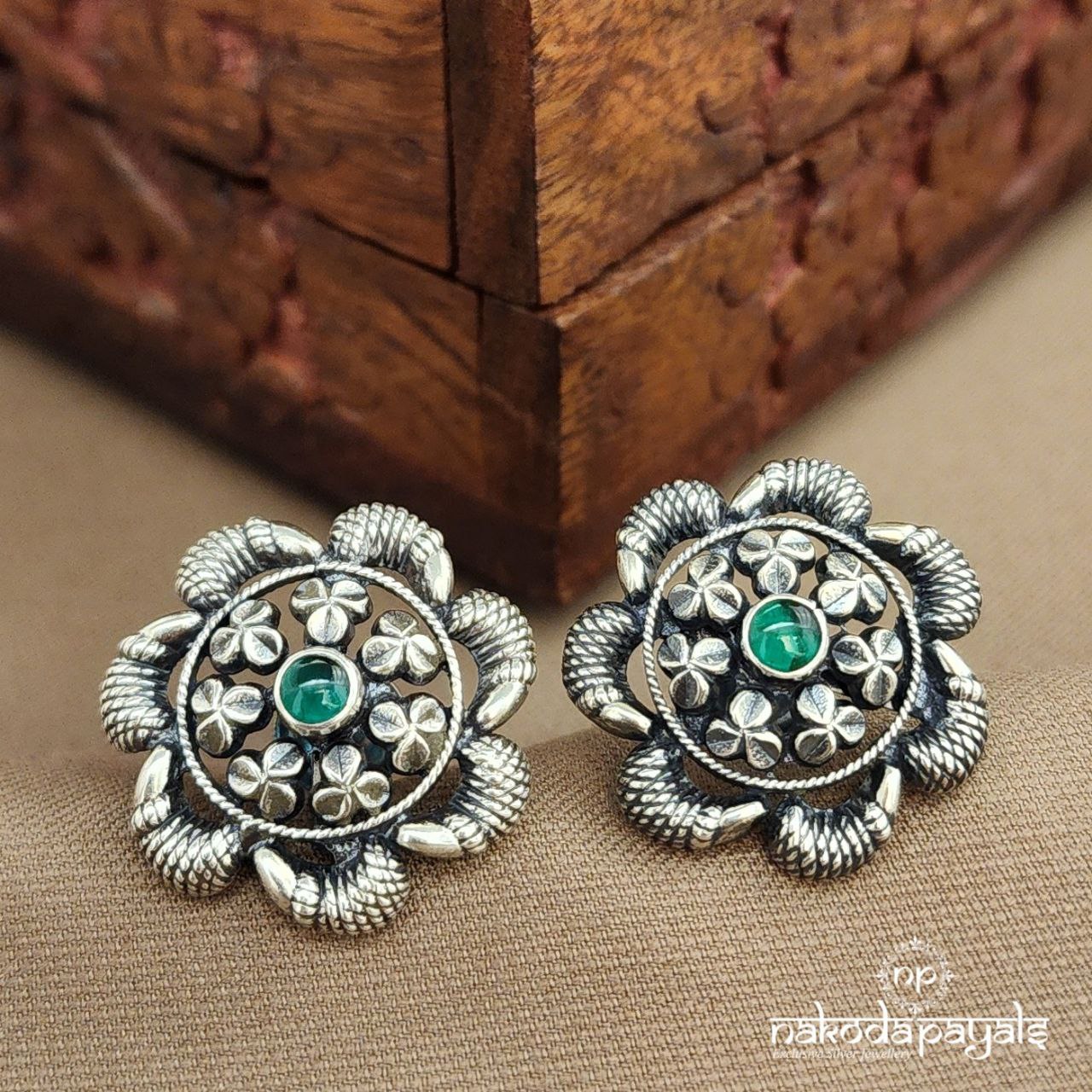 Green Floral Studs (S3796)