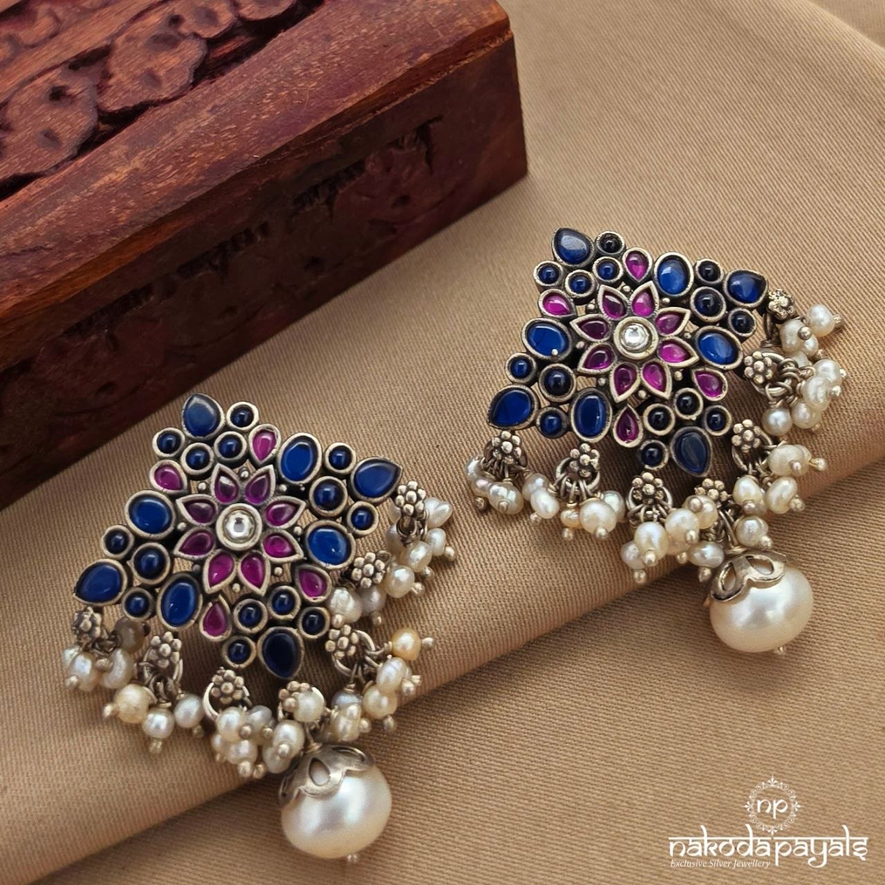 Bluish Pearled Drop Studs (S9665)