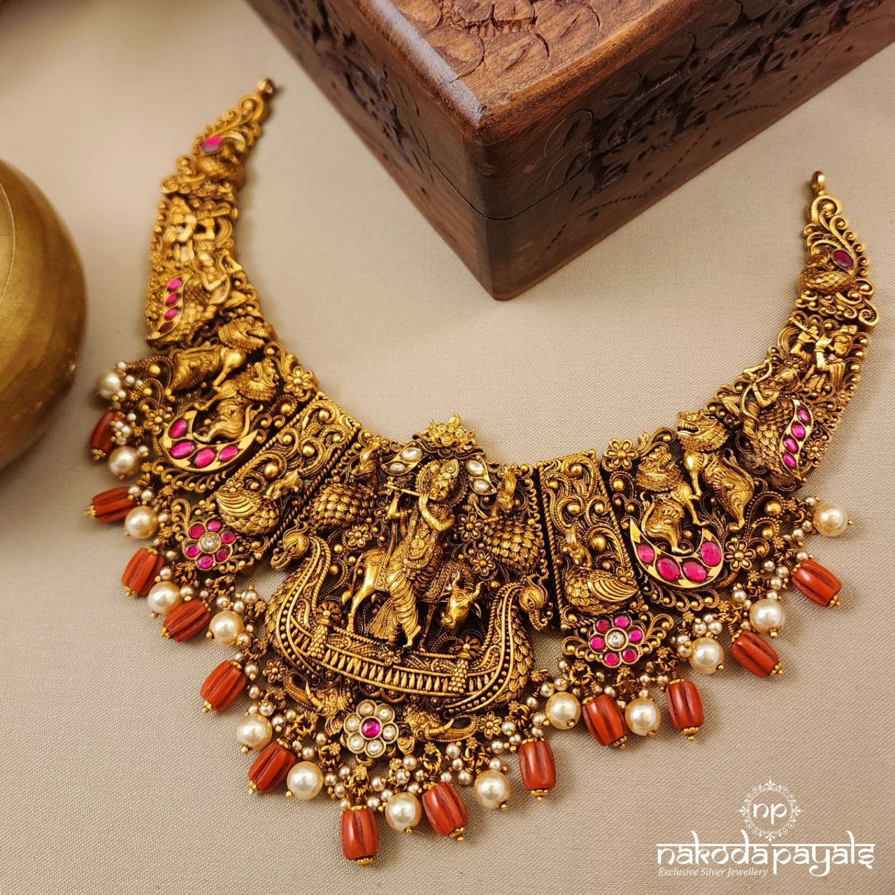 Krishna Coral Drop Neckpiece (Gn8596)