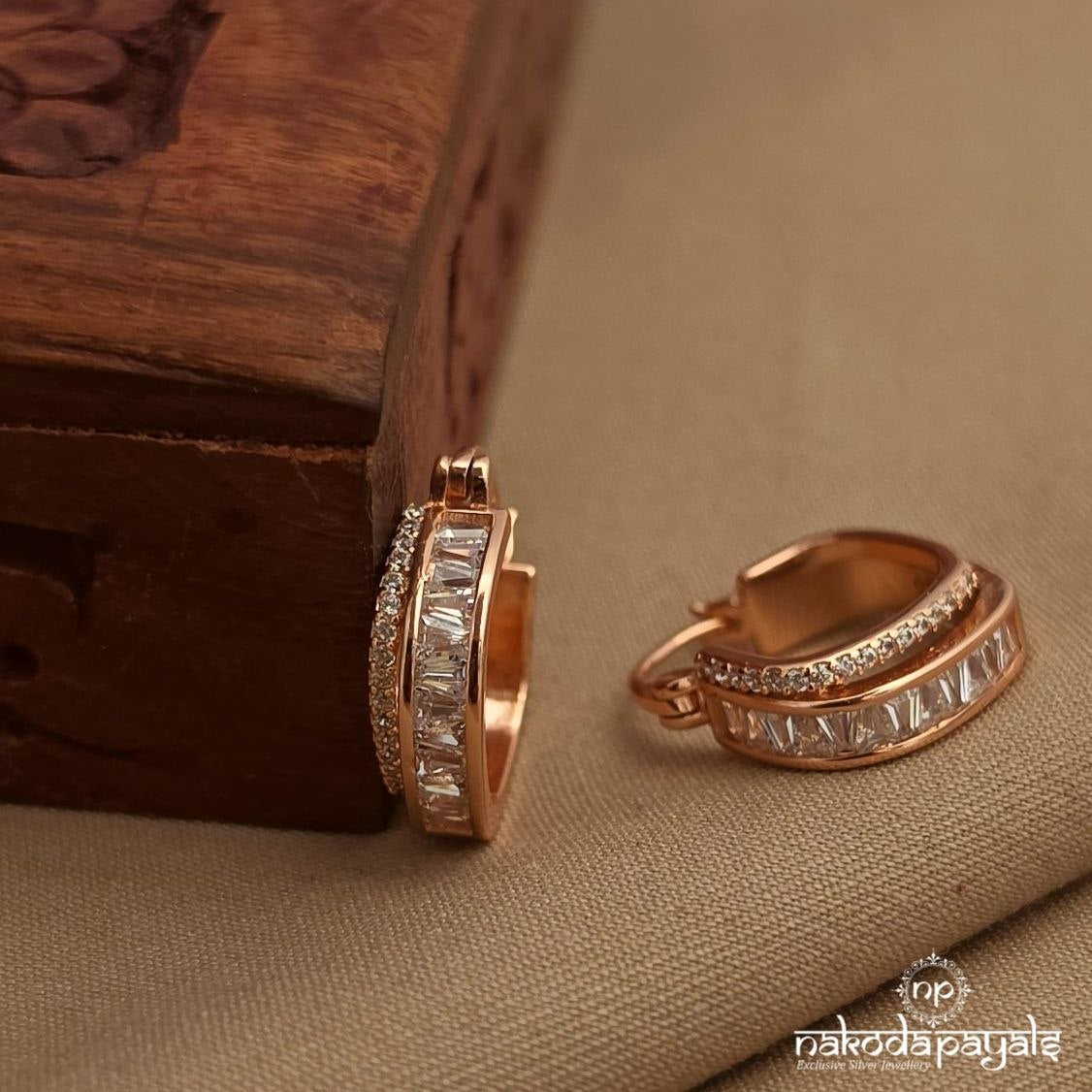 Squarish White Double Rose Gold Earrings (St3978)