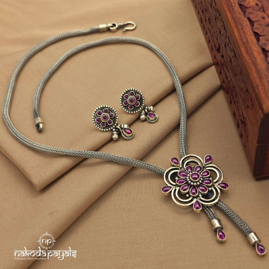Endearing Pink Neckpiece With Earrings (N11879)
