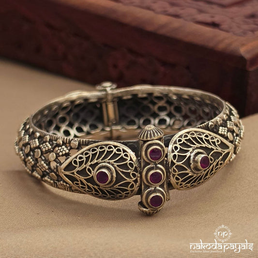 Pink Dot Oxidised Braided Kada (K6333)