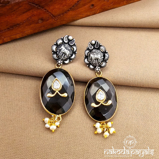 Oval Black Dual Tone Earrings (C3879)