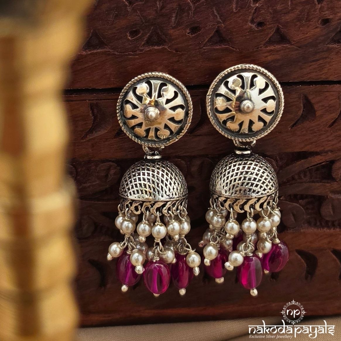 Oxidised Red Pearl Jhumka (J1746)