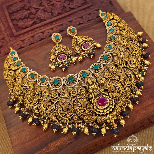 Traditional Vishnu Neckpiece With Earrings (Gn10567)