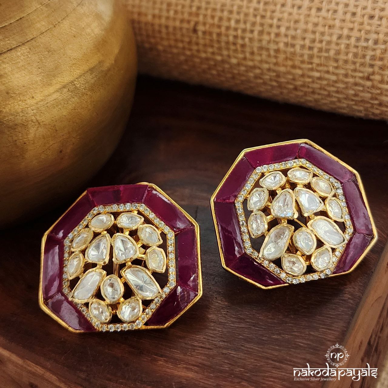 Pink Moissanite Polki Studs (Ge8884)