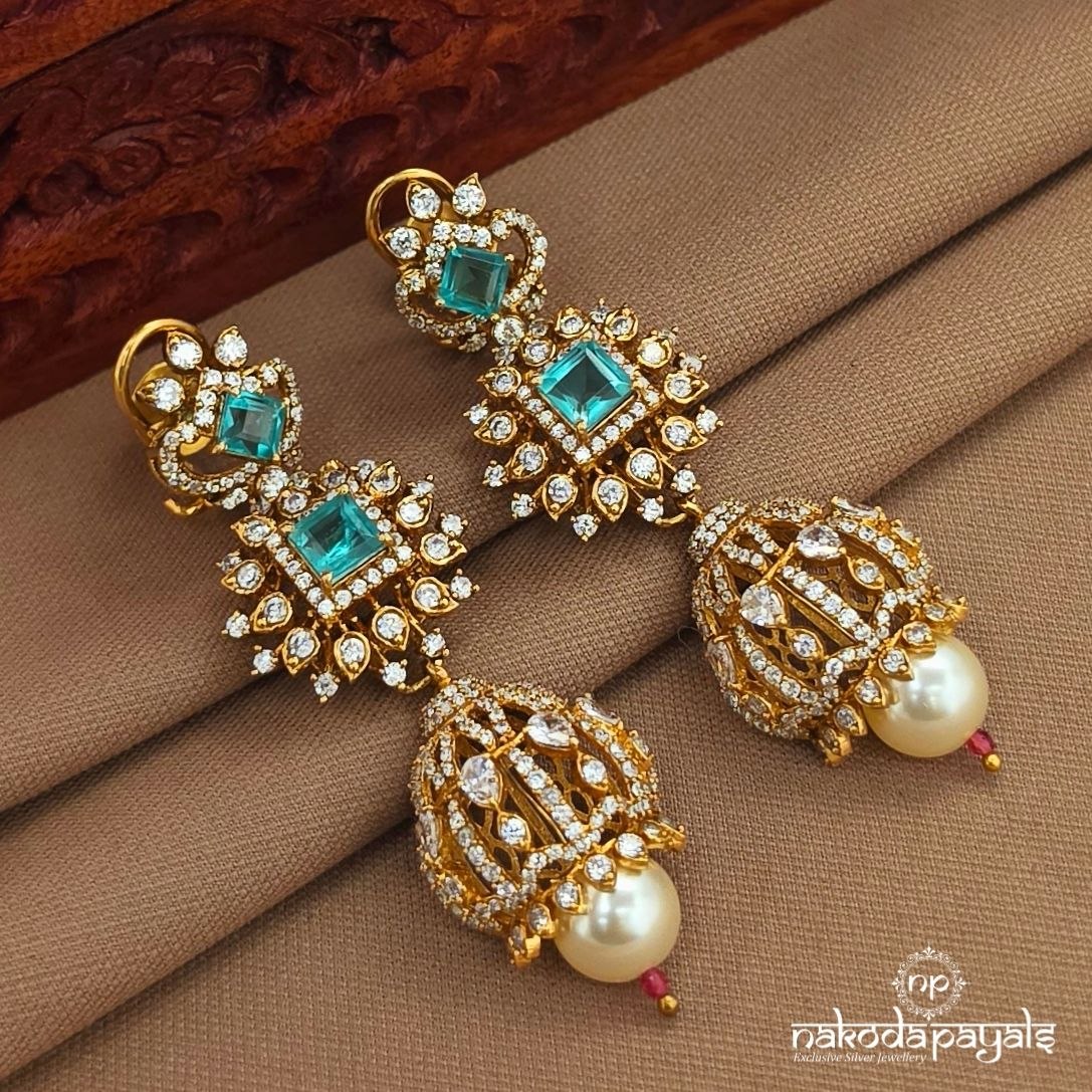 Squarish Green Moissanite Jhumka (Ge10505)