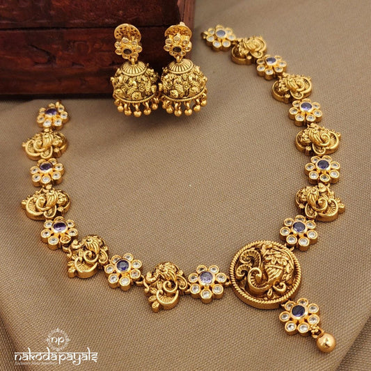 Amethyst Floral Neckpiece With Earrings (Gn9981)