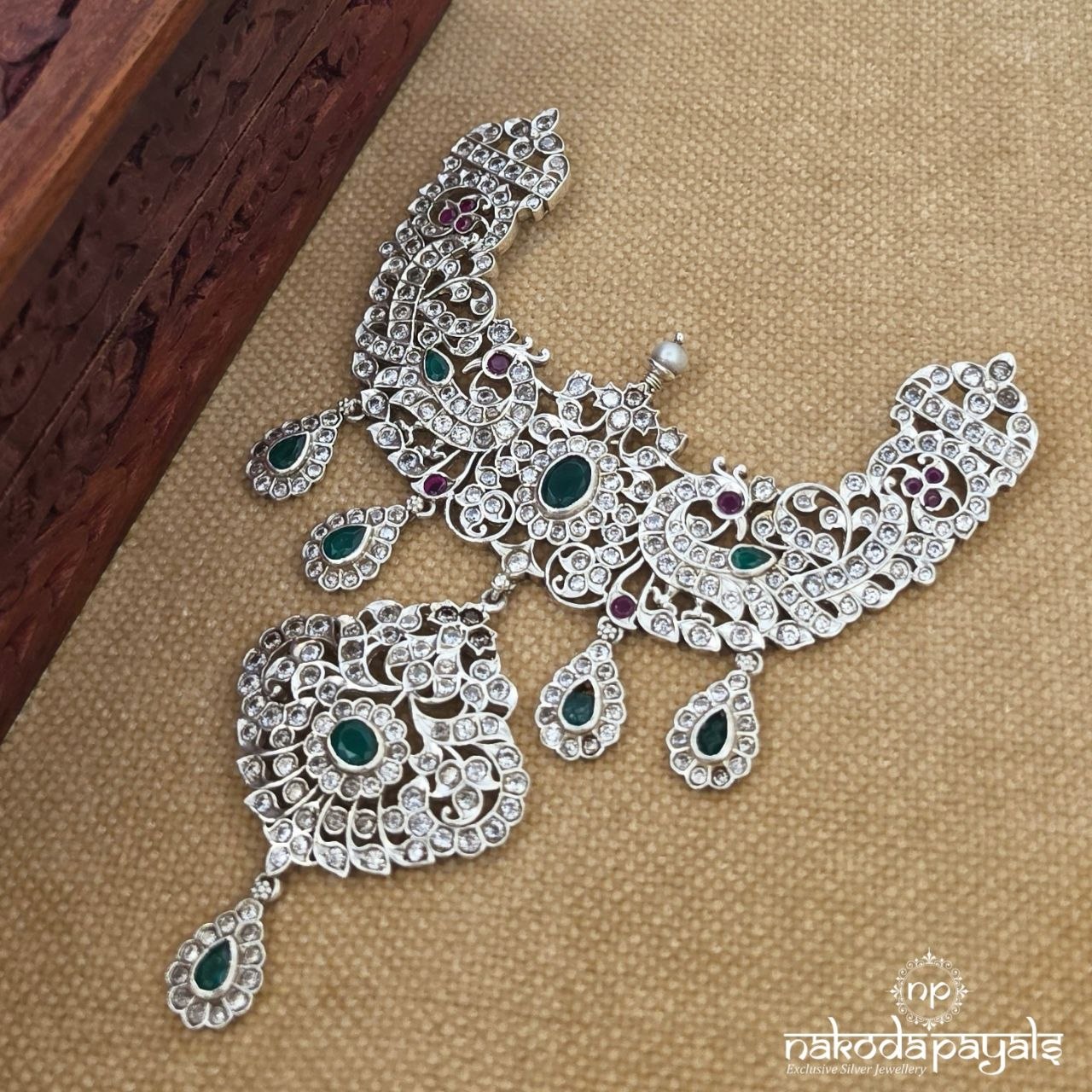 Twin Peacock Floral Pearl Pendant (P2634)