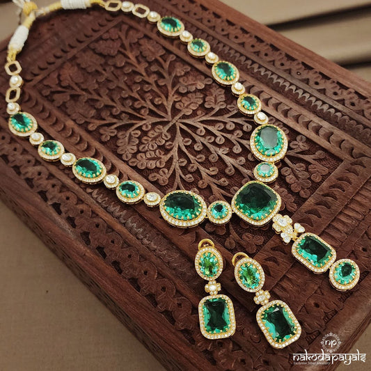 Emerald Green Moissanite Neckpiece With Earrings (Gn9180)