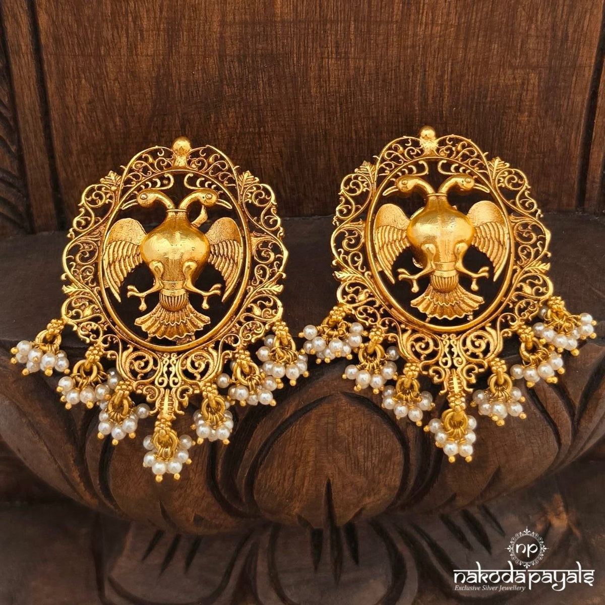 Emerald Gandaberunda Floral  Earrings (Ge11541)
