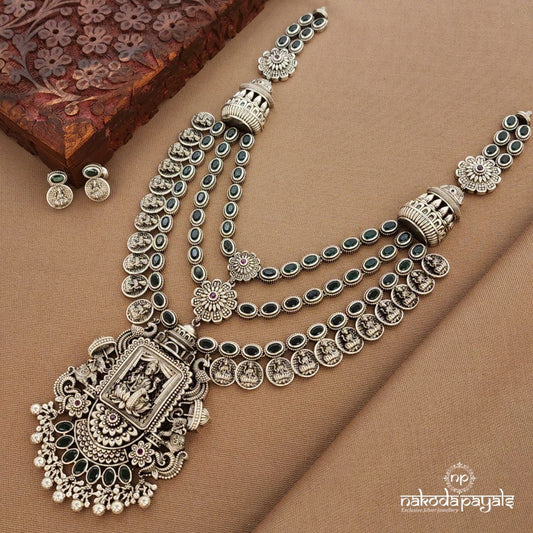 Green Oval Layered Neckpiece With Earrings (N11310)