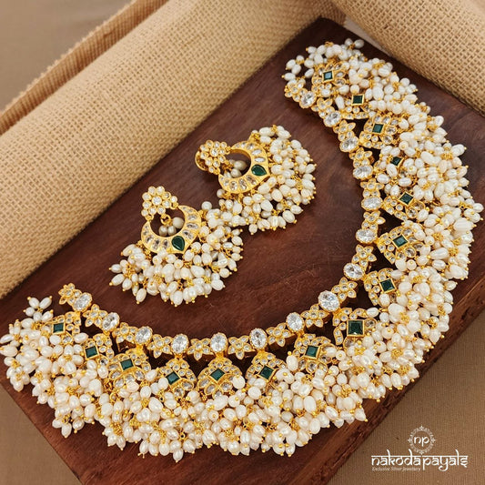 Squarish Green Guttapusalu Neckpiece Set (Gn9677)