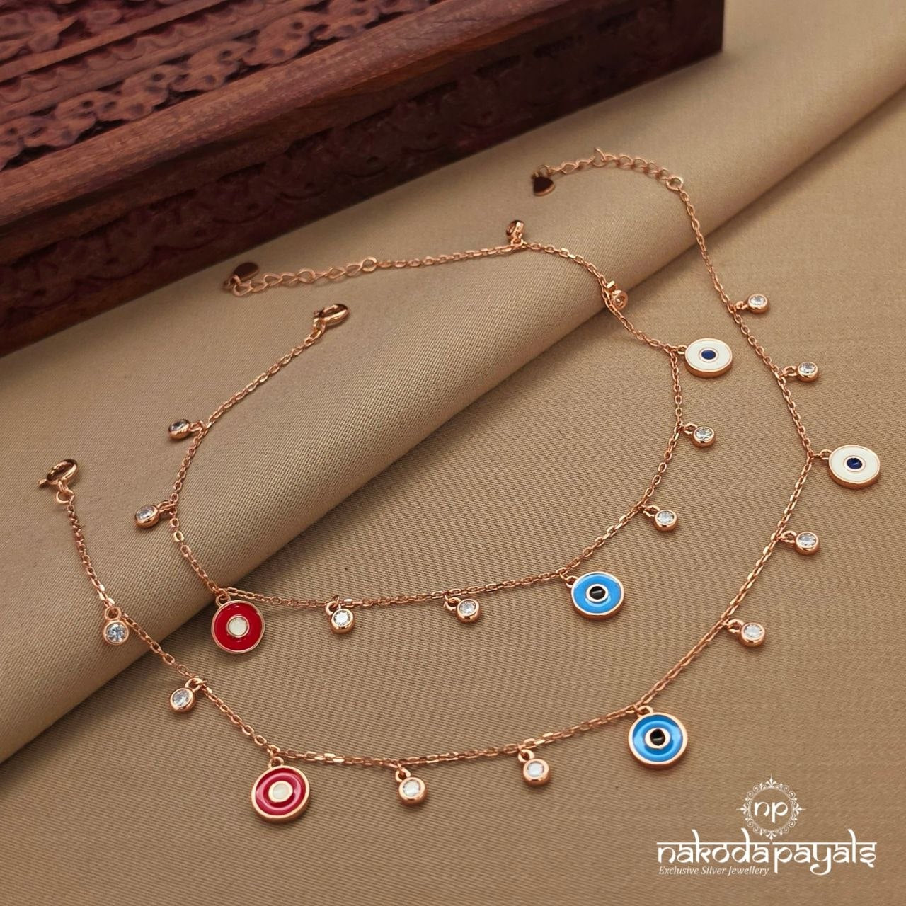 Rose Gold Evil Eye Drop Anklet (A6862)