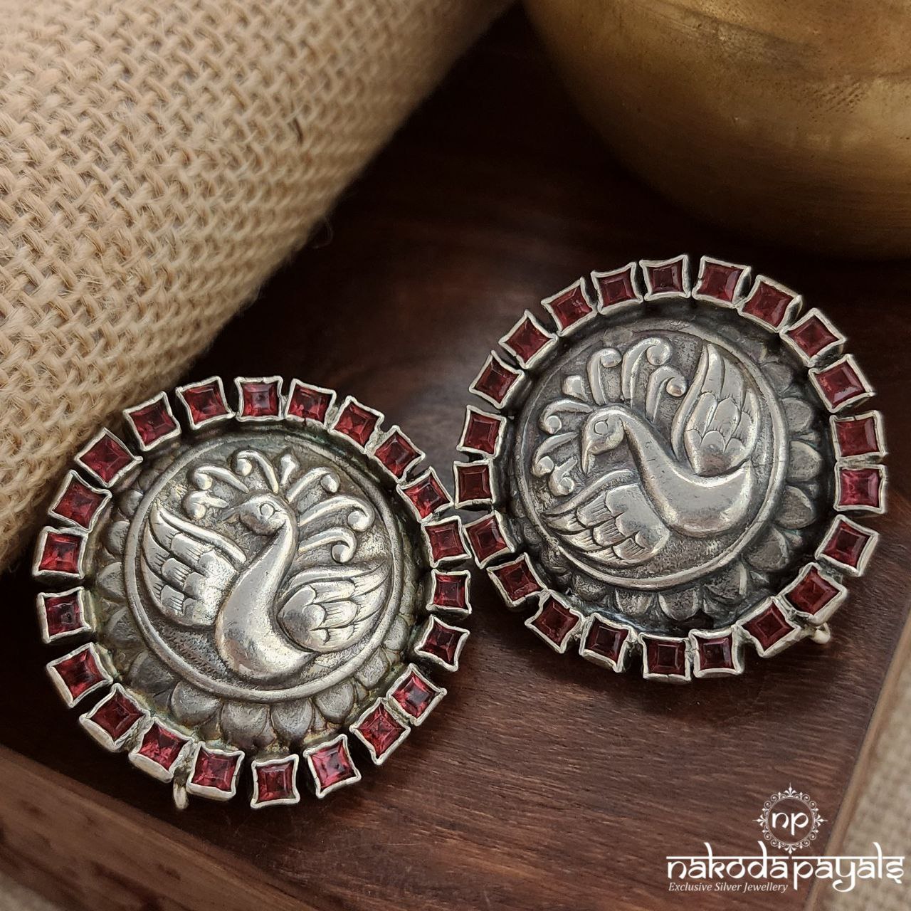 Squarish Pink Peacock Studs (S3444)