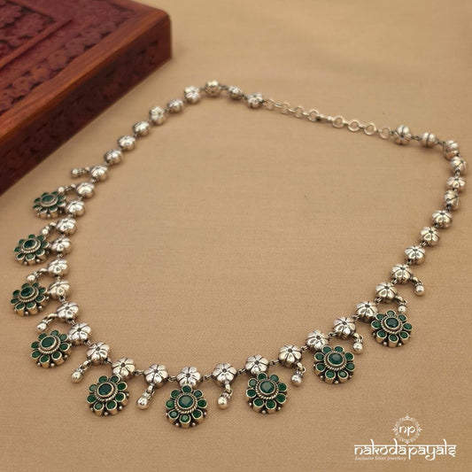 Green Floral Oxidised Neckpiece (N11877)