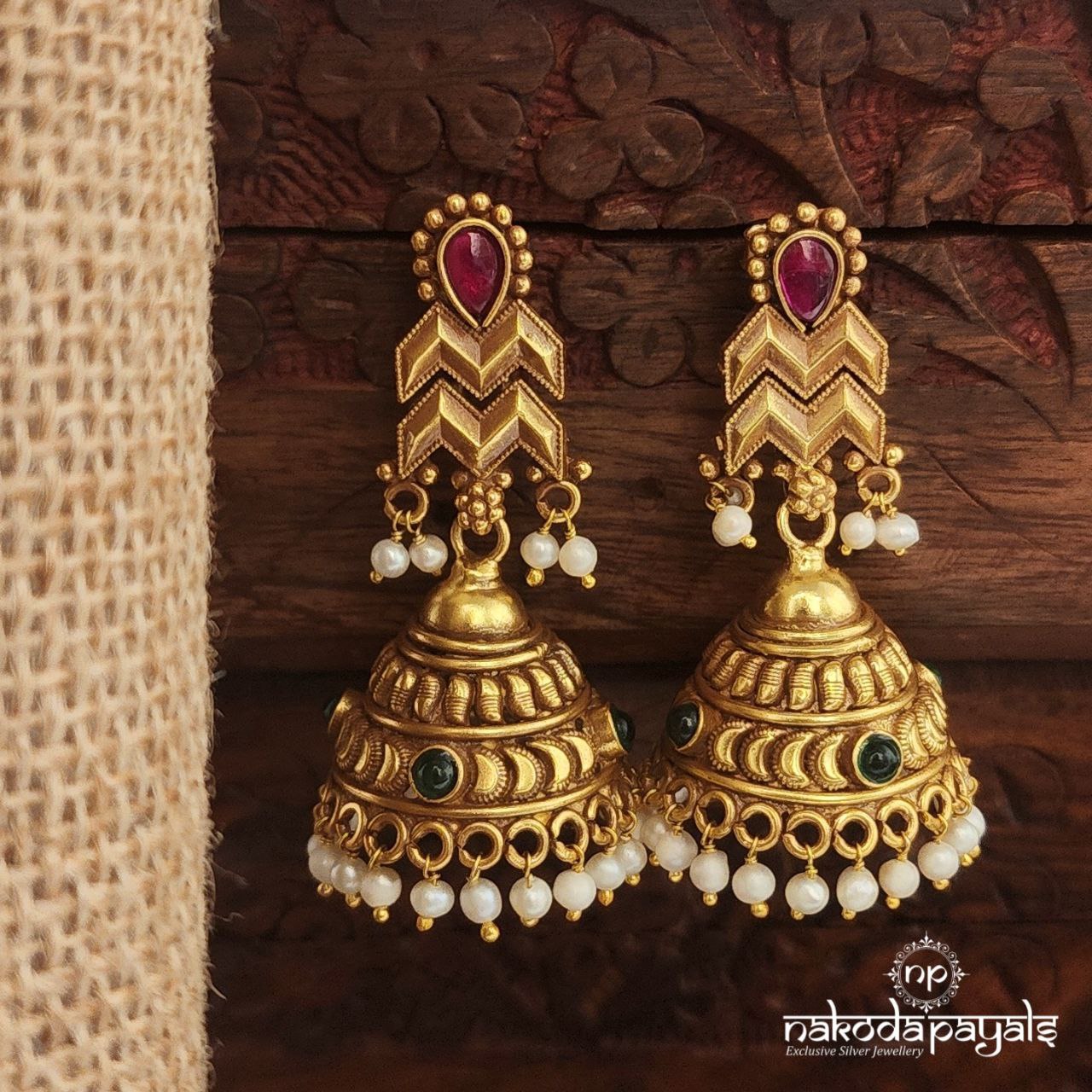 Kemp Pearled Drop Jhumka (Ge10255)