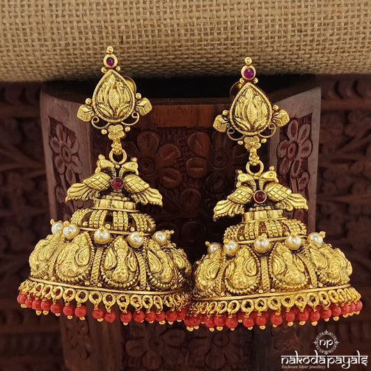 Twin Peacock Coral Drops Jhumka (Ge9864)