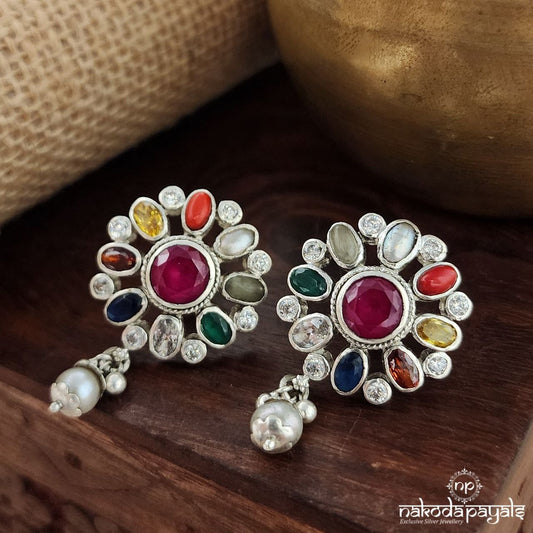 Circular Pink Navaratna Studs (S3477)