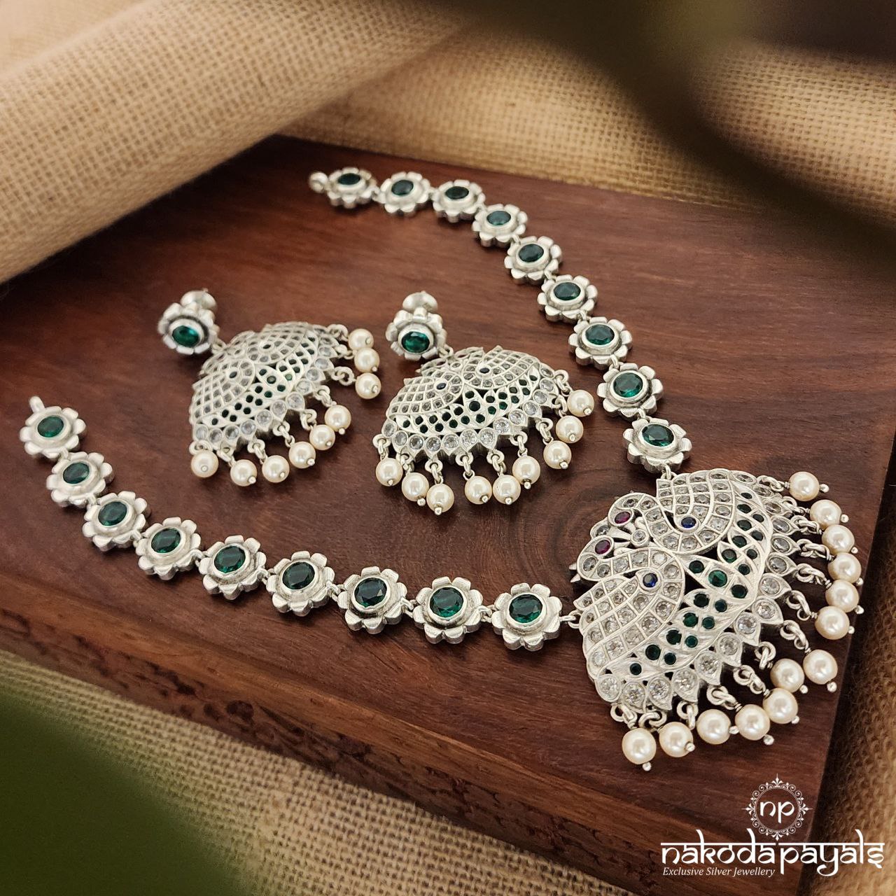 Emerald Anti Peacock Neckpiece With Earrings (N10087)