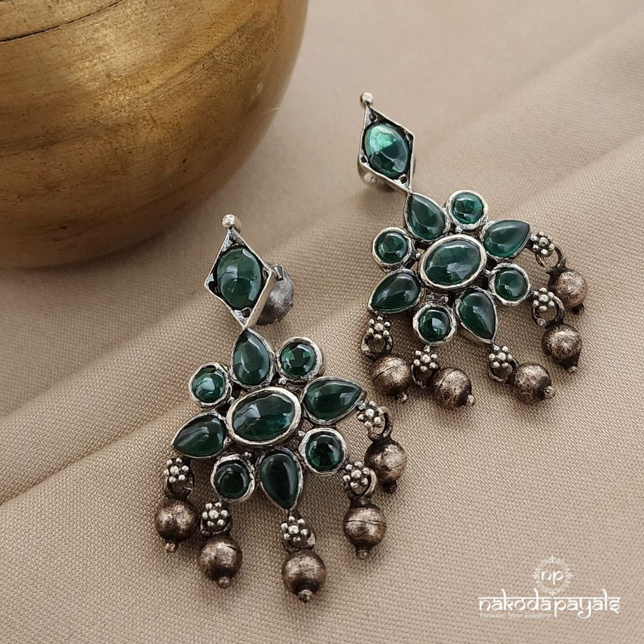 Emerald Green Ball Drop Earrings (C3549)