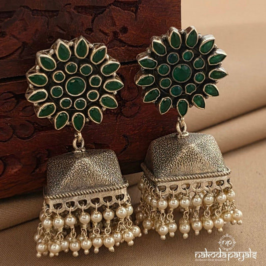 Green Floral Squarish Jhumka (J1754)