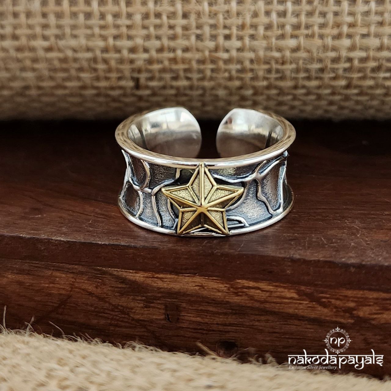 Star Dual Tone Silver Ring (F2782)