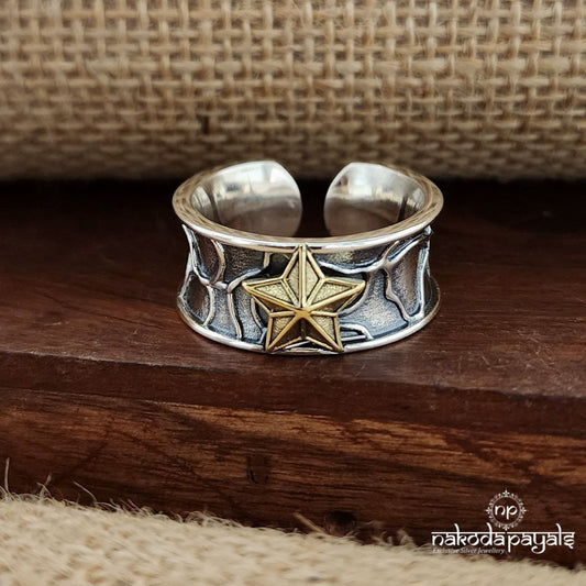 Star Dual Tone Silver Ring (F2782)