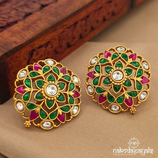 Circular Green Kundan Studs (Ge11017)