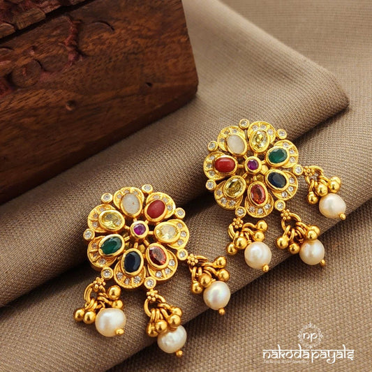 Navaratna Pearled Drop Studs (Ge10316)