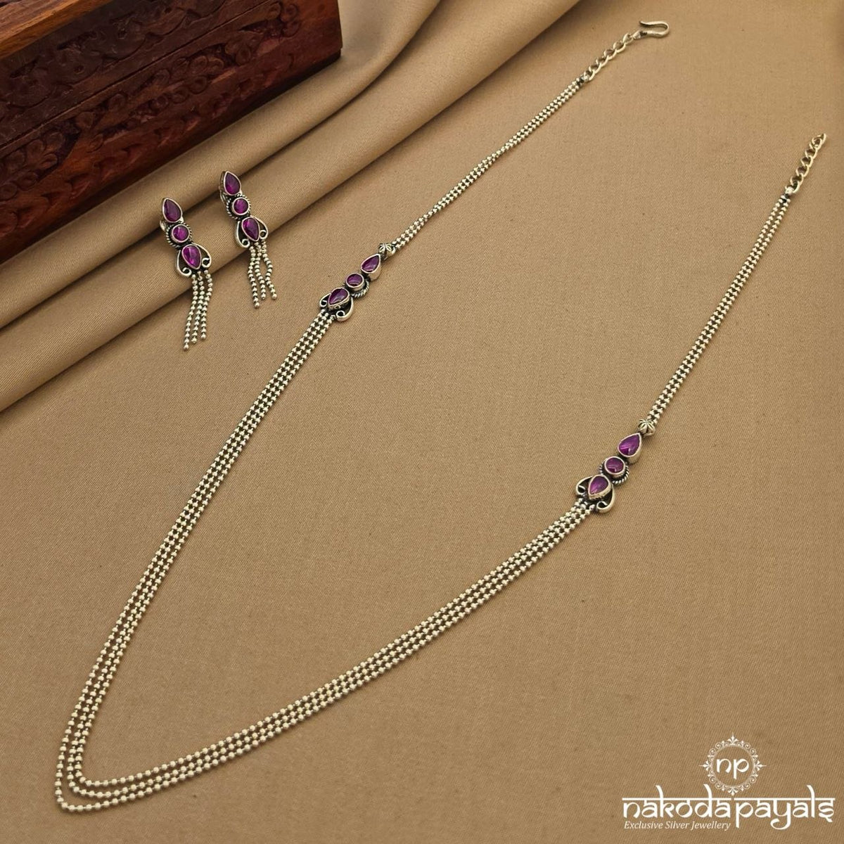 Three Layer Pink Drop Neckpiece With Earrings (N12175)