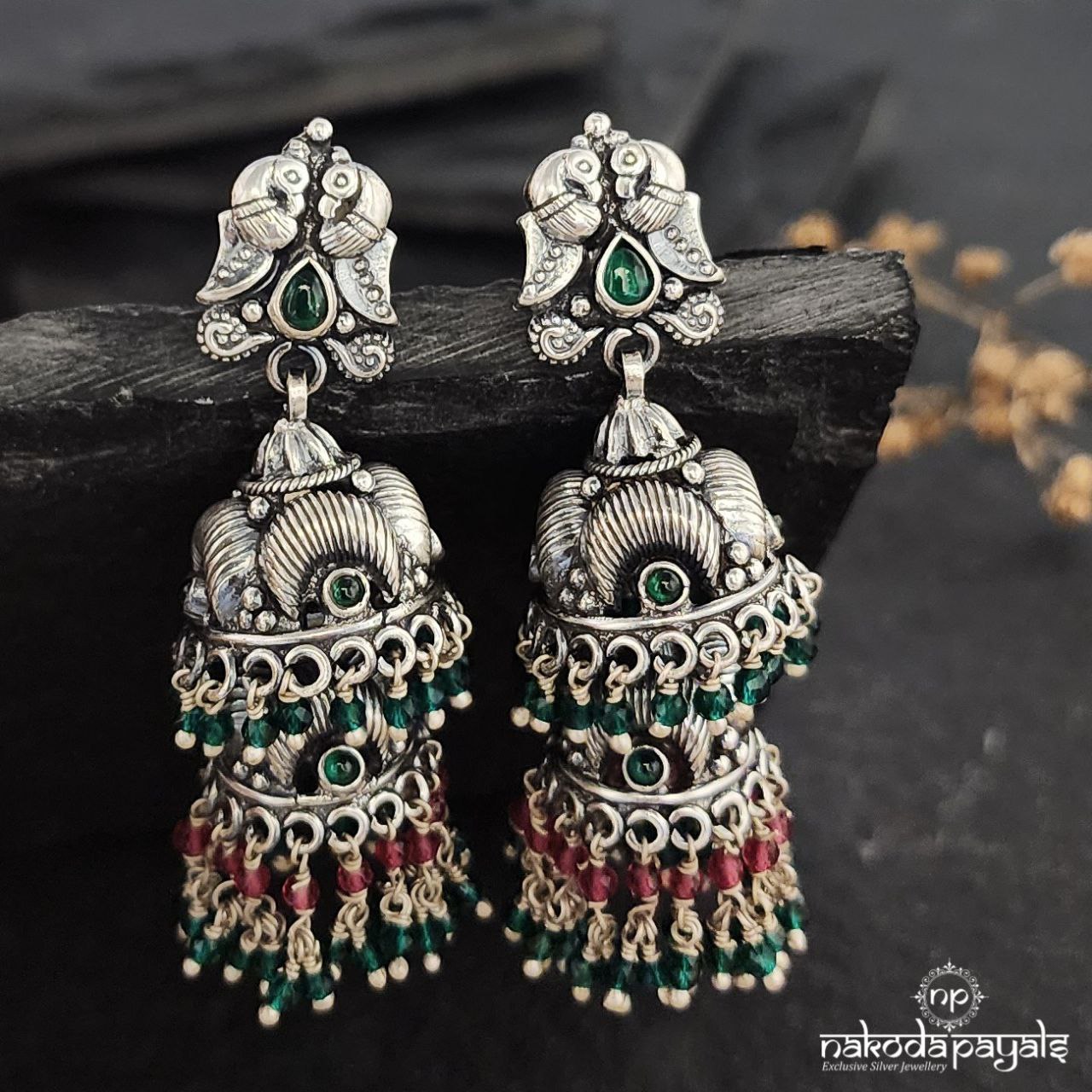 Twin Peacock Duedrape Jhumka (J1099)