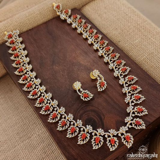 Coral Sparkling Neckpiece With Earrings (Gn8788)