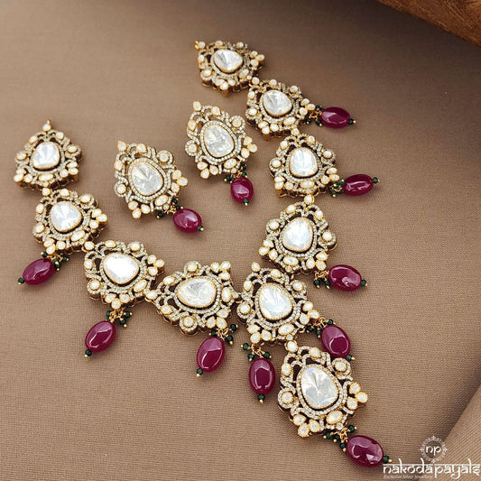 Red Drops Moissanite Neckpiece With Earrings (Gn9512)