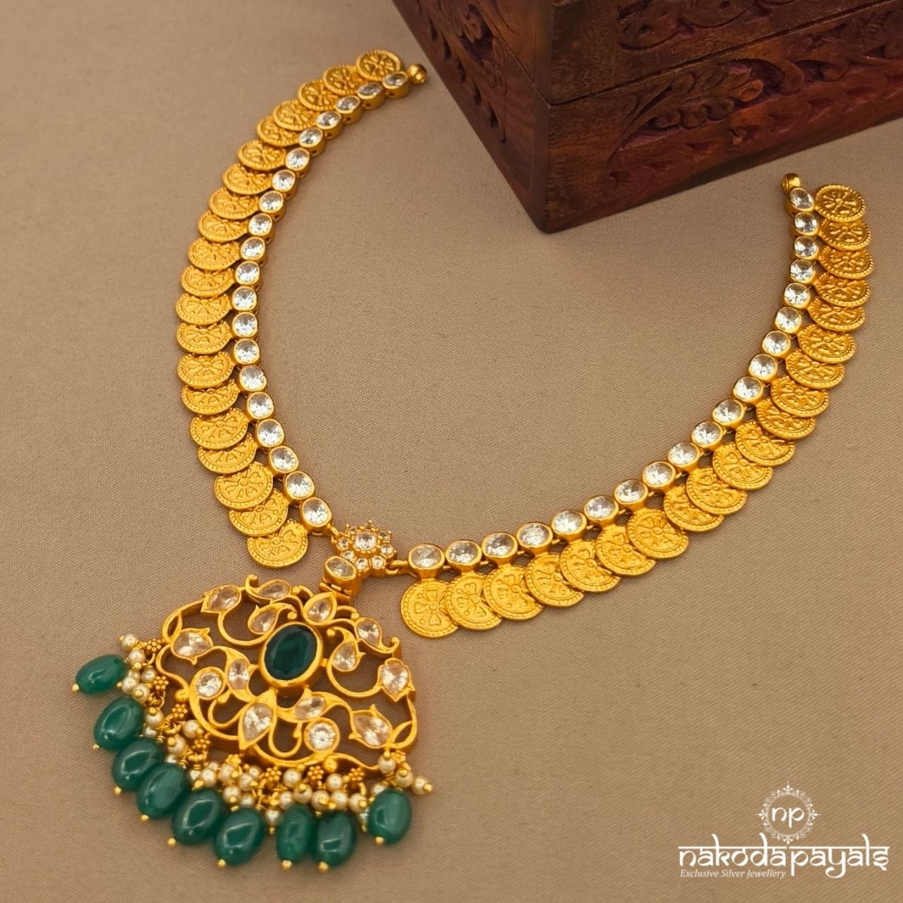 Green Drop Lakshmi Kasu Neckpiece (Gn10750)