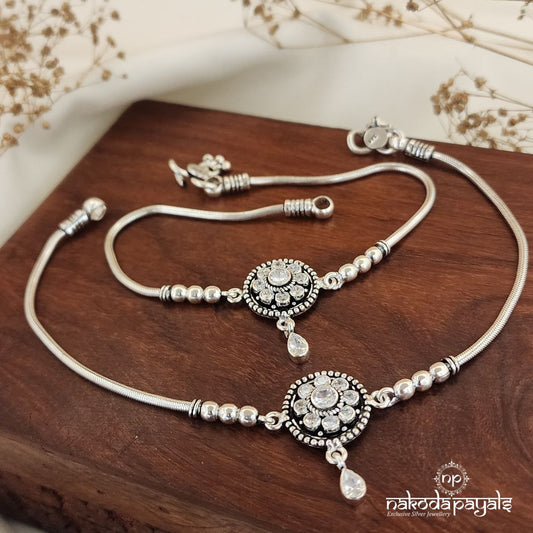 White Drop Snake Chain Anklets Pairs (A5905)