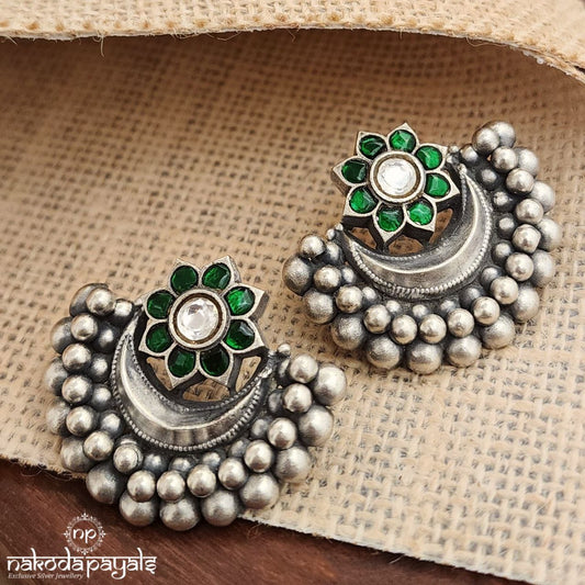 Green Flower Kundan Chandbali (S3554)